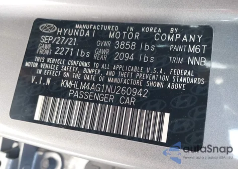 2022 Hyundai Elantra Sel z USA, uszkodzony, nr VIN KMHLM4AG1NU260942